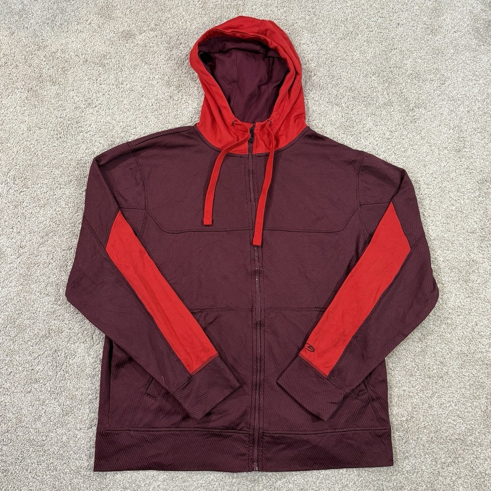 Champion Duo Dry Full Zip Hoodie L‎ Burgundy Red Colorblock Athletic Casual